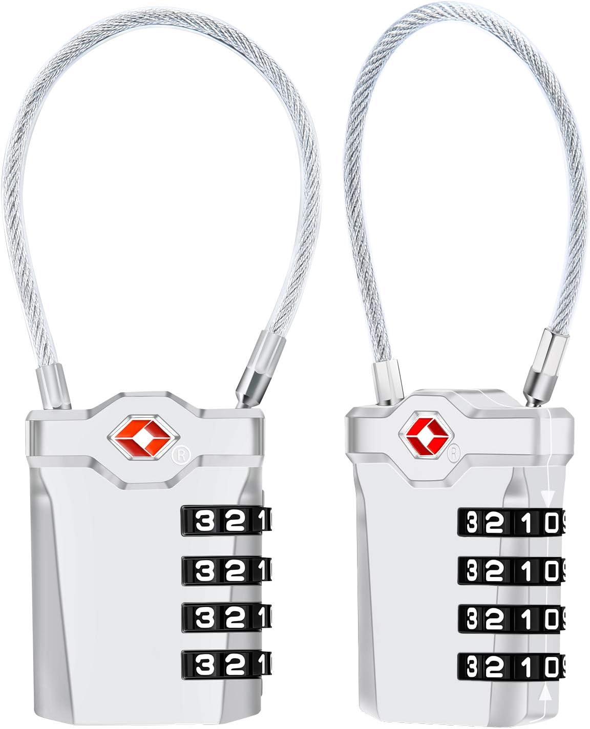 2 Packs TSA Luggage Locks with 14cm Flexible Cable, Diyife 4-Digit Combination Travel Lock Security Padlock for Suitcase Luggage Backpack School or Gym Cabinet, etc. (Silver)