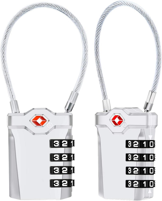 2 Packs TSA Luggage Locks with 14cm Flexible Cable, Diyife 4-Digit Combination Travel Lock Security Padlock for Suitcase Luggage Backpack School or Gym Cabinet, etc. (Silver)
