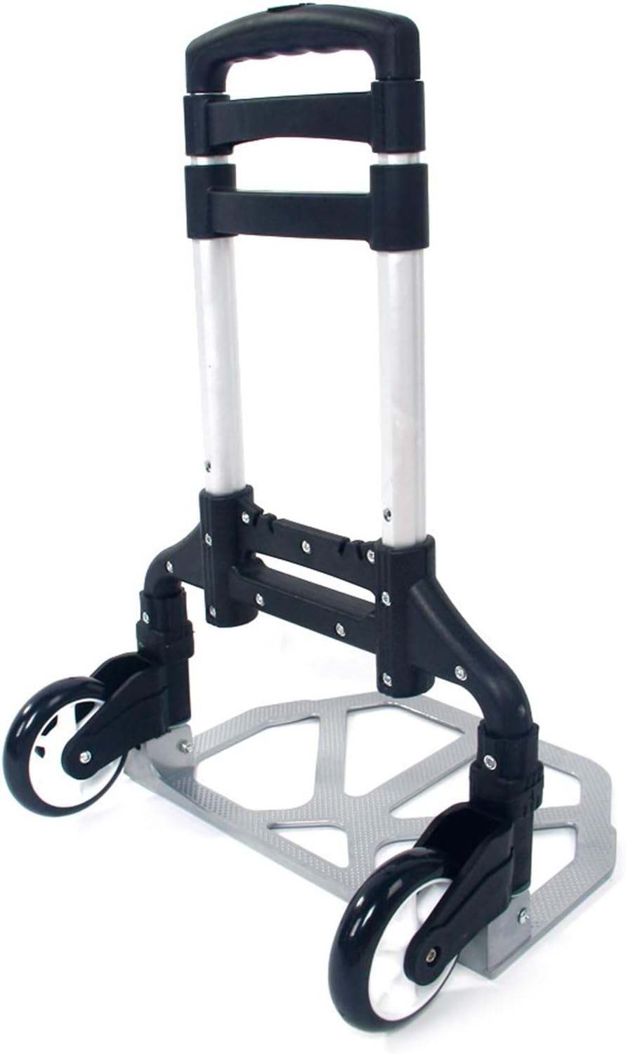 Portable Push Cart & Luggage Dolly Cart,Luggage Trolley Cart,Aluminum Portable Folding Hand Truck Cart,Utility Collapsible Hand Truck,with Elastic Ropes,for Home Moving Travel Office Use (Black)