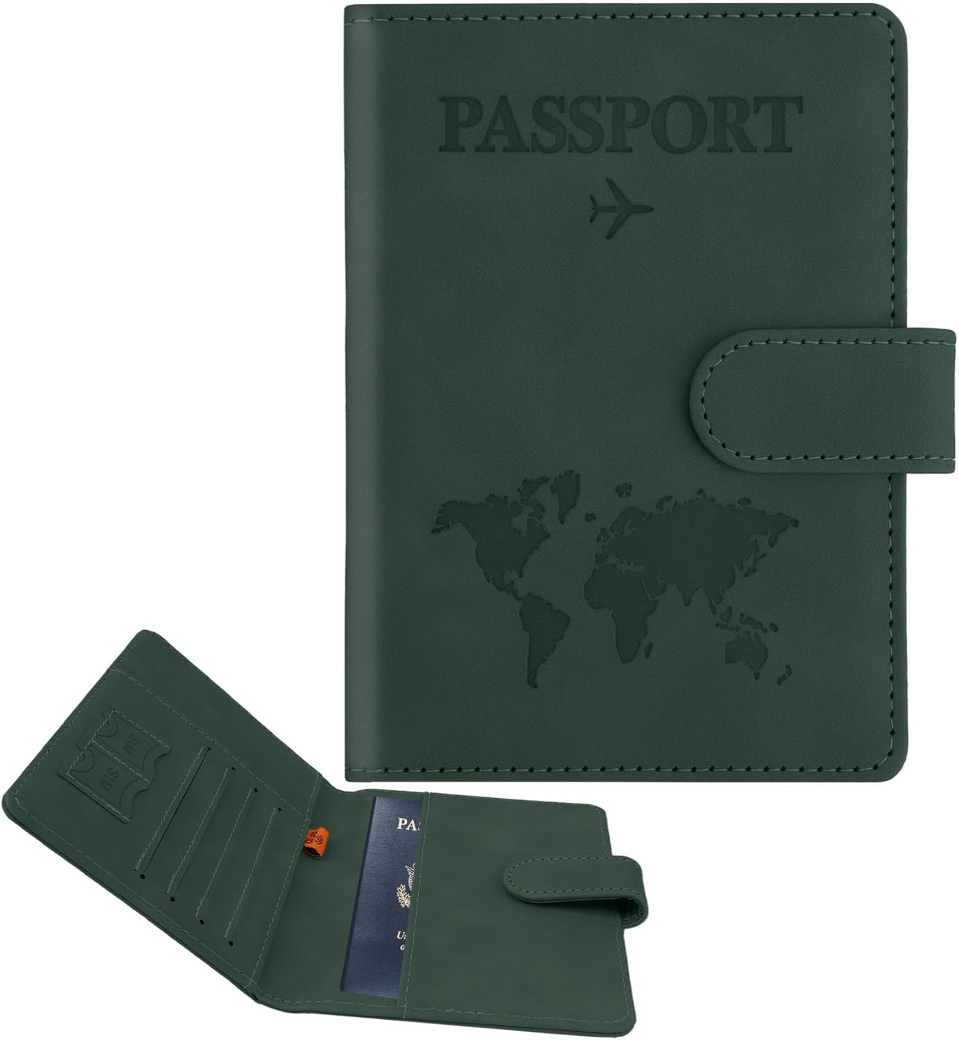 Passport Holder for Travel, Passport Cover Wallet, Premium PU Leather Passport Book Card Holder Case for Women Men, Waterproof RFID Blocking Flying Travelling Essentials Vacation Must Haves, Green