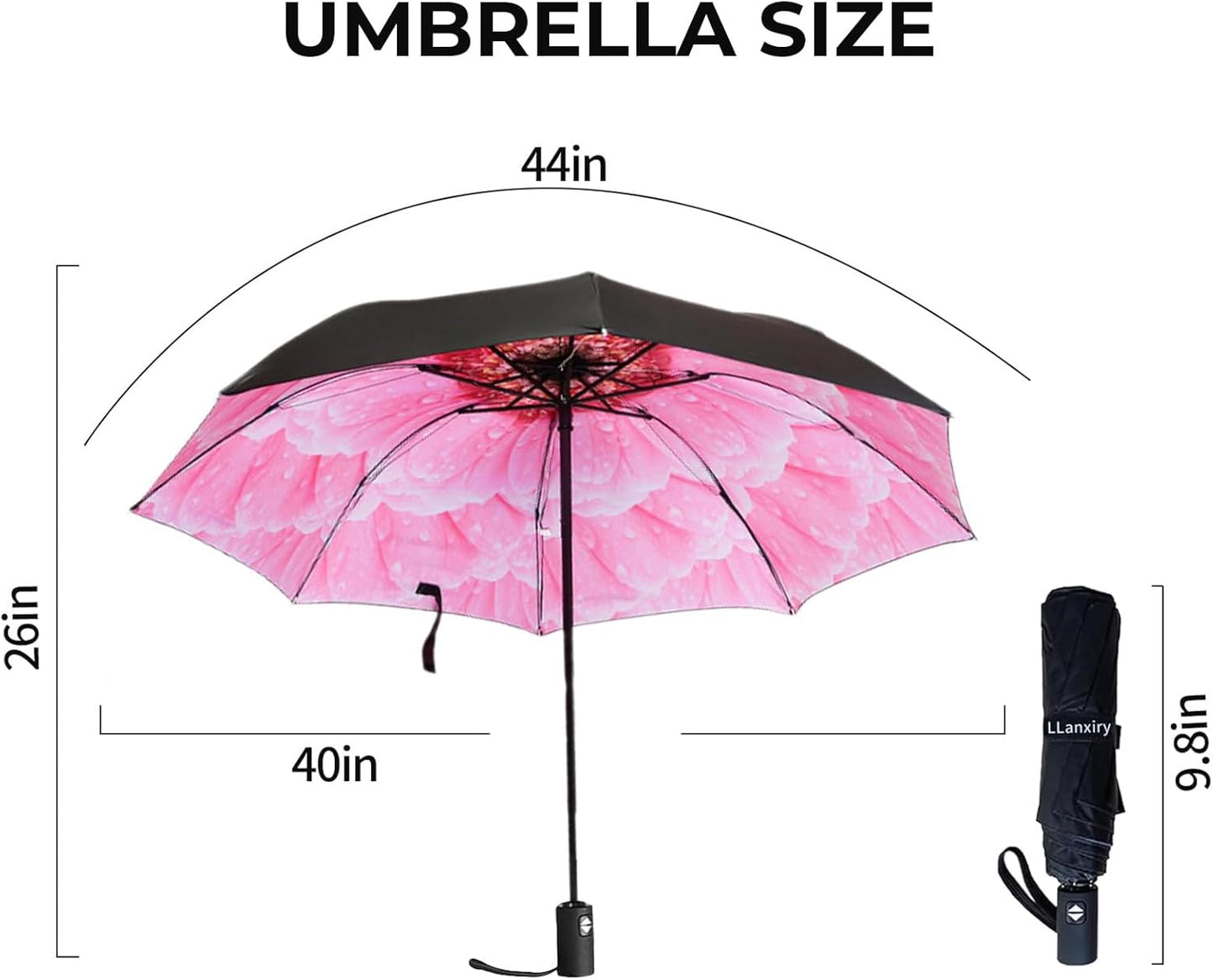 LLanxiry Compact Travel Umbrella, Mini Windproof Umbrellas for Rain & Sun, Small Lightweight Outdoor UV Umbrella, Portable Folding Umbrellas for Travel