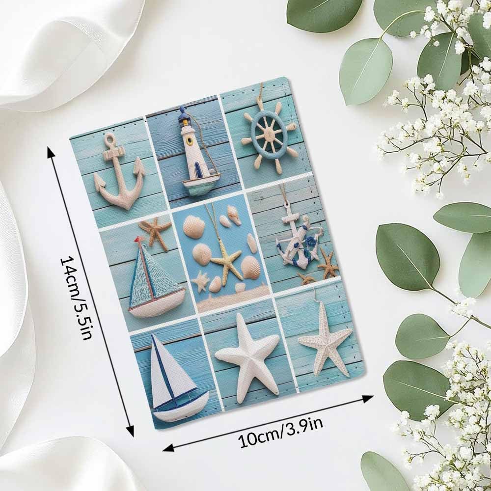 Starfish Shell Passport Holder for Travel Ocean Lighthouse Sailing Boats PU Leather Passport Cover Wallet Cute Passport Card Holder for Women and Men