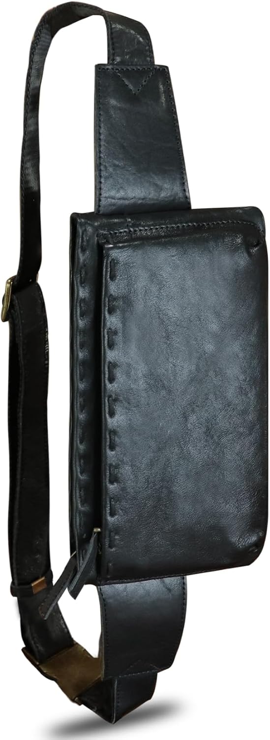 LRTO Genuine Leather Waist Bag Fanny Packs Hip Bag for Women and Men Real Leather Small Fanny Bag Sling Bag Crossbody Bags Chest Purses (Black), LRTO-15006