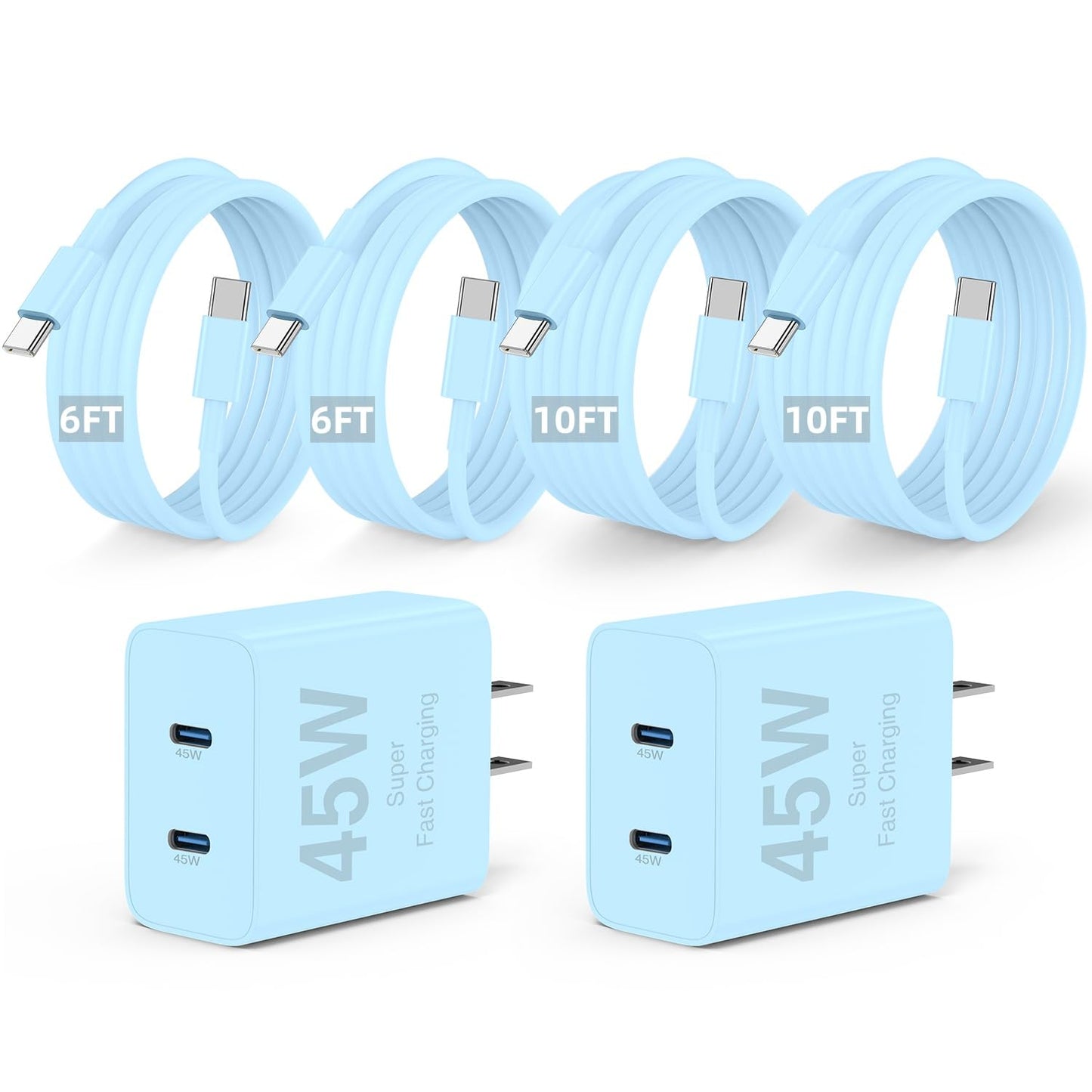 45W Dual Port iPhone 17 16 15 Charger Fast Charging and 6ft 10ft Type C to C Cable Cord Long, USB C Wall Block Plug for Apple iPhone 17 Pro Max/17 Air/16 Pro Max/16/15 Plus/15 Mini/iPad Cube Brick Box