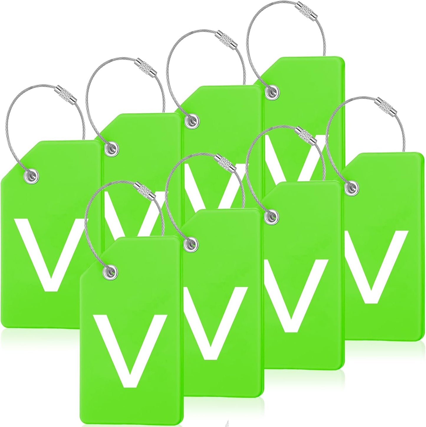 8 Pcs Initial Letter A-Z Luggage Tags Silicone Suitcase Instrument Tag with Name Card and Stainless Steel Loop(Letter V,Green)