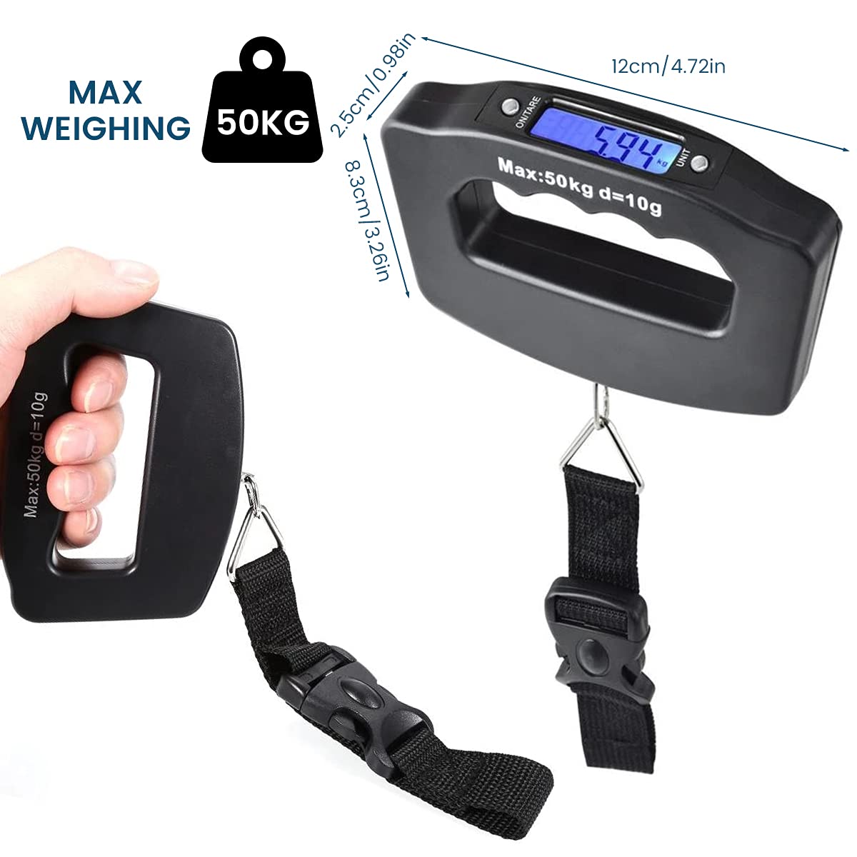 3 Pack Luggage Scale, 50 Kg/110 Lbs Suitcase Weight Scale with LCD Display Backlight, Portable Buckle Webbing Digital Fishing Scale for Travelers and Fish Weighing, (Battery not Included).