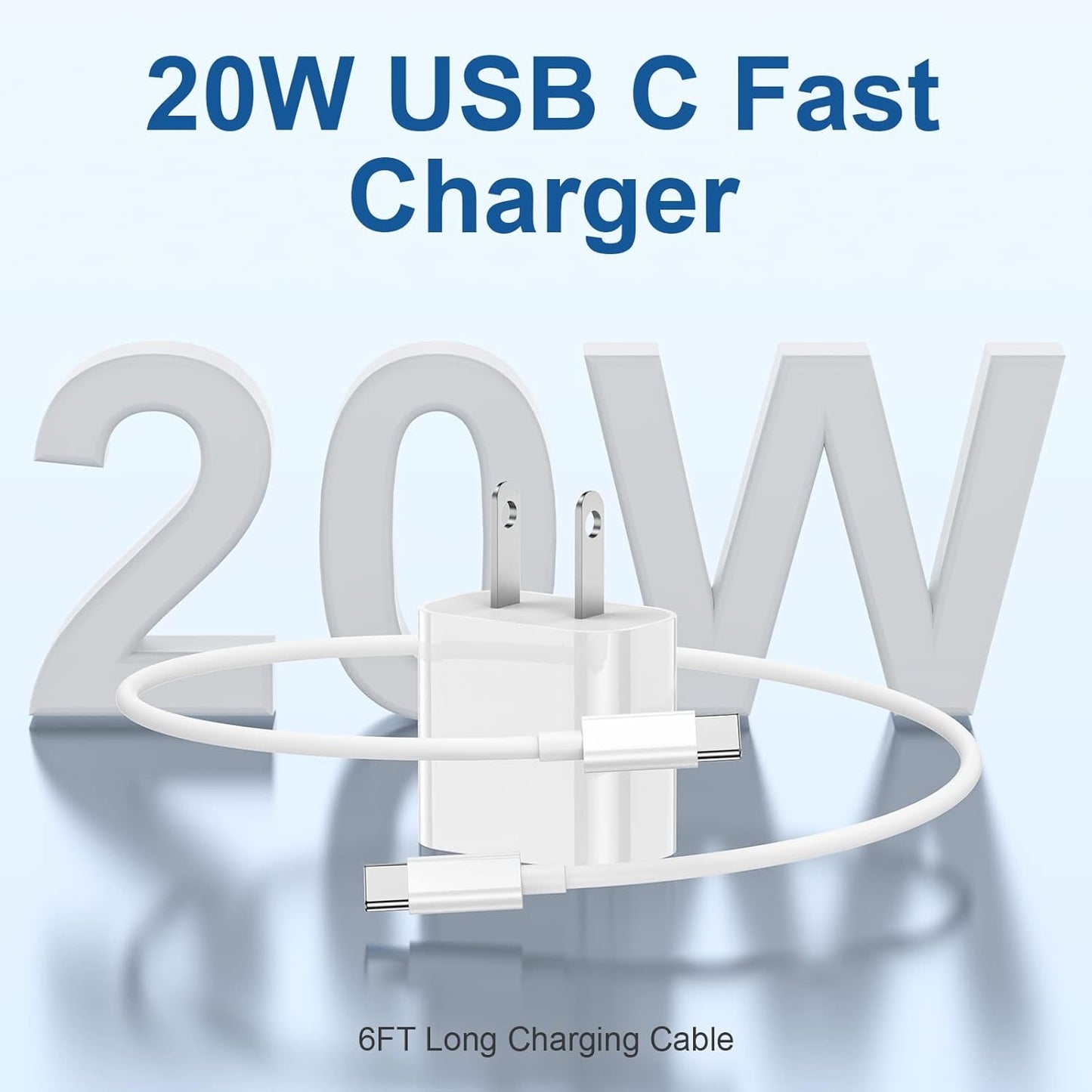 iPhone 17 16 15 Charger and 10ft Type C to C Cable Cord Long, 20W USB C Fast Wall Charging Block Plug Power Adapter Cube Brick for Apple iPhone 17 Pro Max/17 Air/16 Pro/16 Plus/15/15 Mini/iPad/Samsung