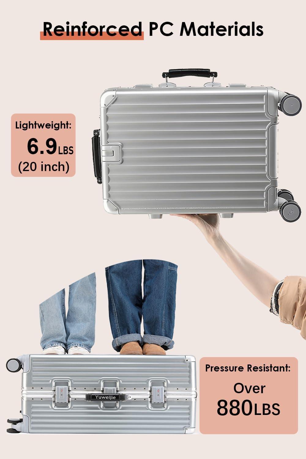 HotWay Carry On Luggage with Leather Handle, PC Zipperless Suitcase with Spinner Wheels and TSA