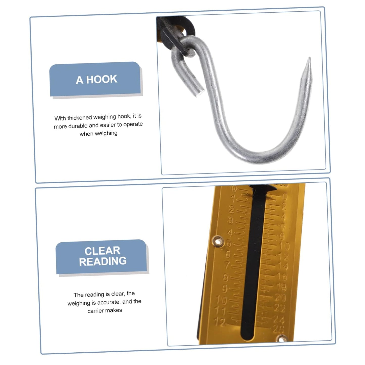 Mikikit 4pcs Portable Spring Scale Weight Measurement Hook for Kitchen Fishing to Use Mechanical Design No Batteries Required Hanging Scale