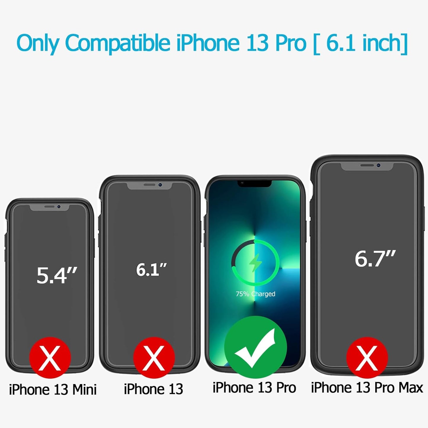 Battery Case for iPhone 13 Pro, Enhanced 10000mAh Portable Protective Wireless Charging Case Support Carplay Compatible with iPhone 13 Pro (6.1 inch) Rechargeable Extended Battery Charger Case (Black)