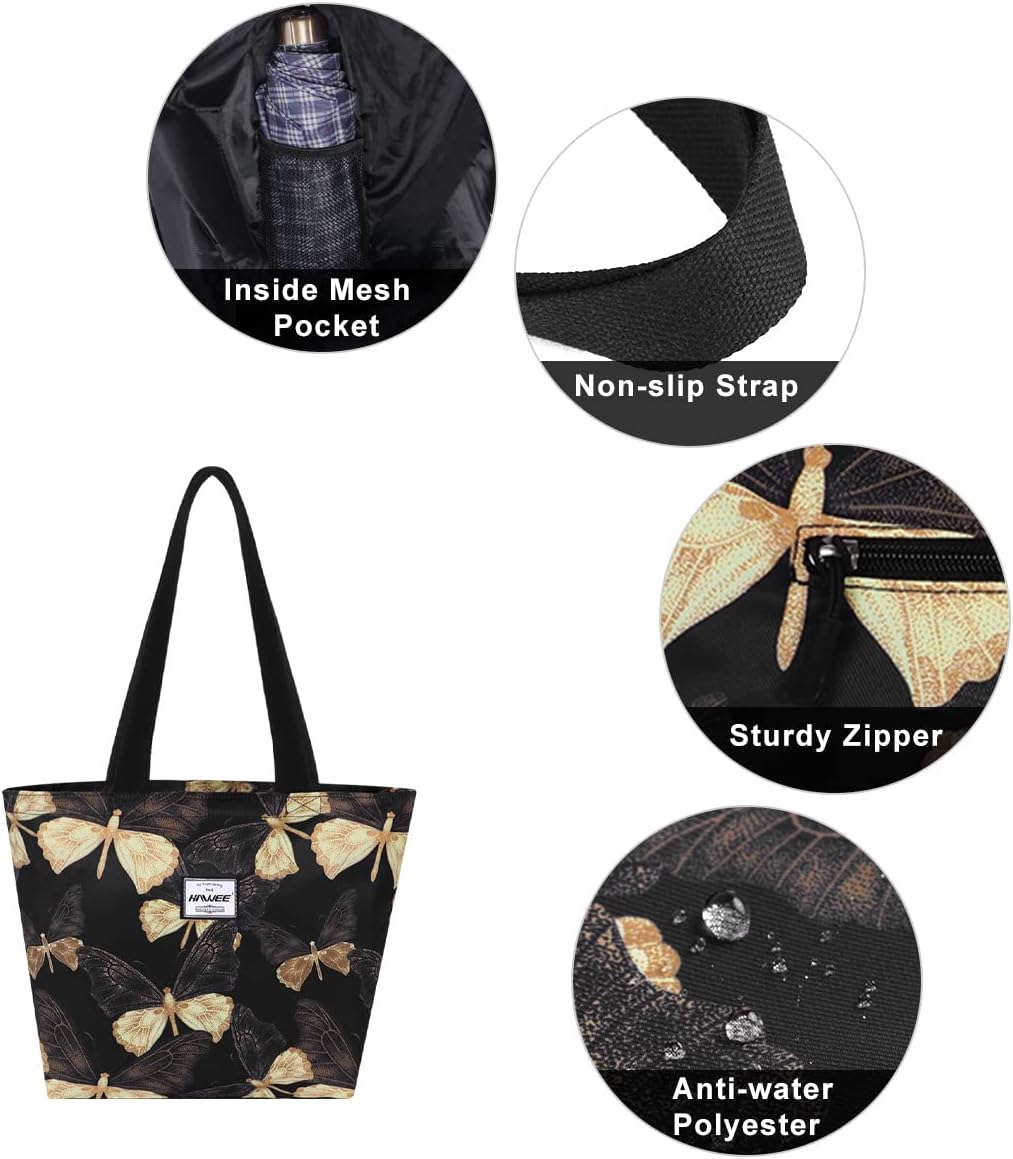 Tote Bag with Zipper for Women Inside Mesh Pocket Heavy Duty Casual Anti-water Cloth Travel Shoulder Handbag