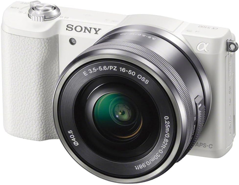 Sony Alpha a5100 Mirrorless Digital Camera with 16-50mm Lens (White) + Filter Kit + 64GB Card + 2 x NPF-W50 Battery + Card Reader + LED Light + Photo Software + Cables + Case + More (Renewed)