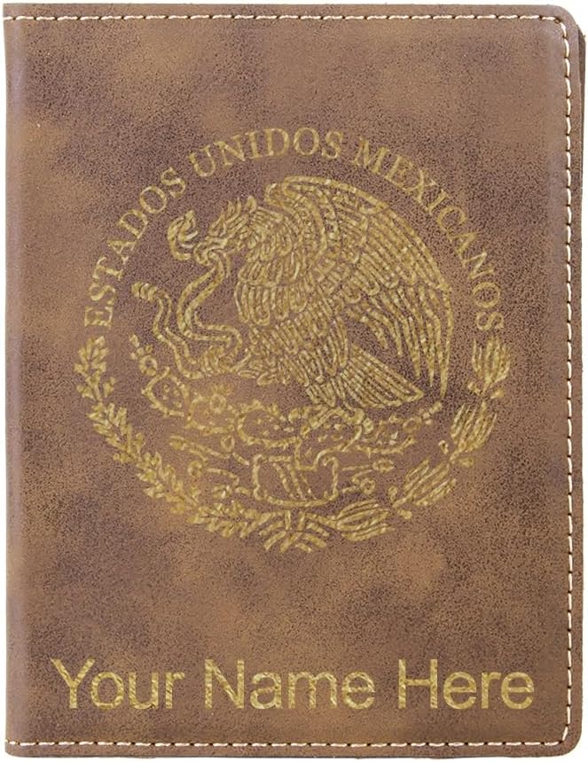 LaserGram Faux Leather Passport Holder, Flag of Mexico, Personalized Engraving Included (Rustic)