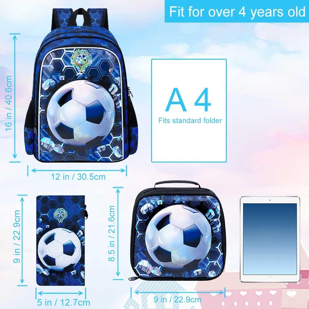 3PCS Dinosaur Backpack for Boys, 16 Inch Kids Water Resistant Preschool Elementary Kindergarten