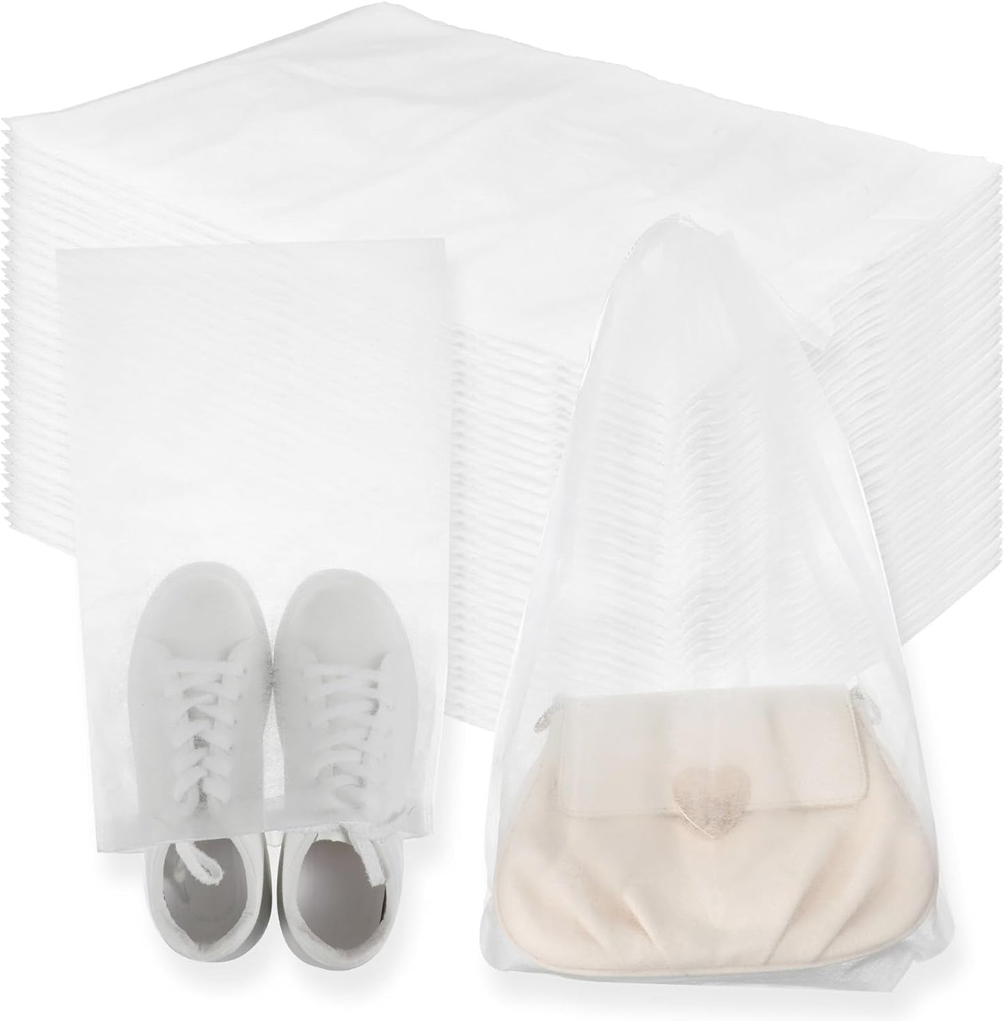 200 Pcs Travel Shoe Bag, Non-Woven Dust Bags for Handbags, Purses, Clear Drawstring Bags, Portable Breathable Shoe Storage Bag, 15 x 12.6 Inch