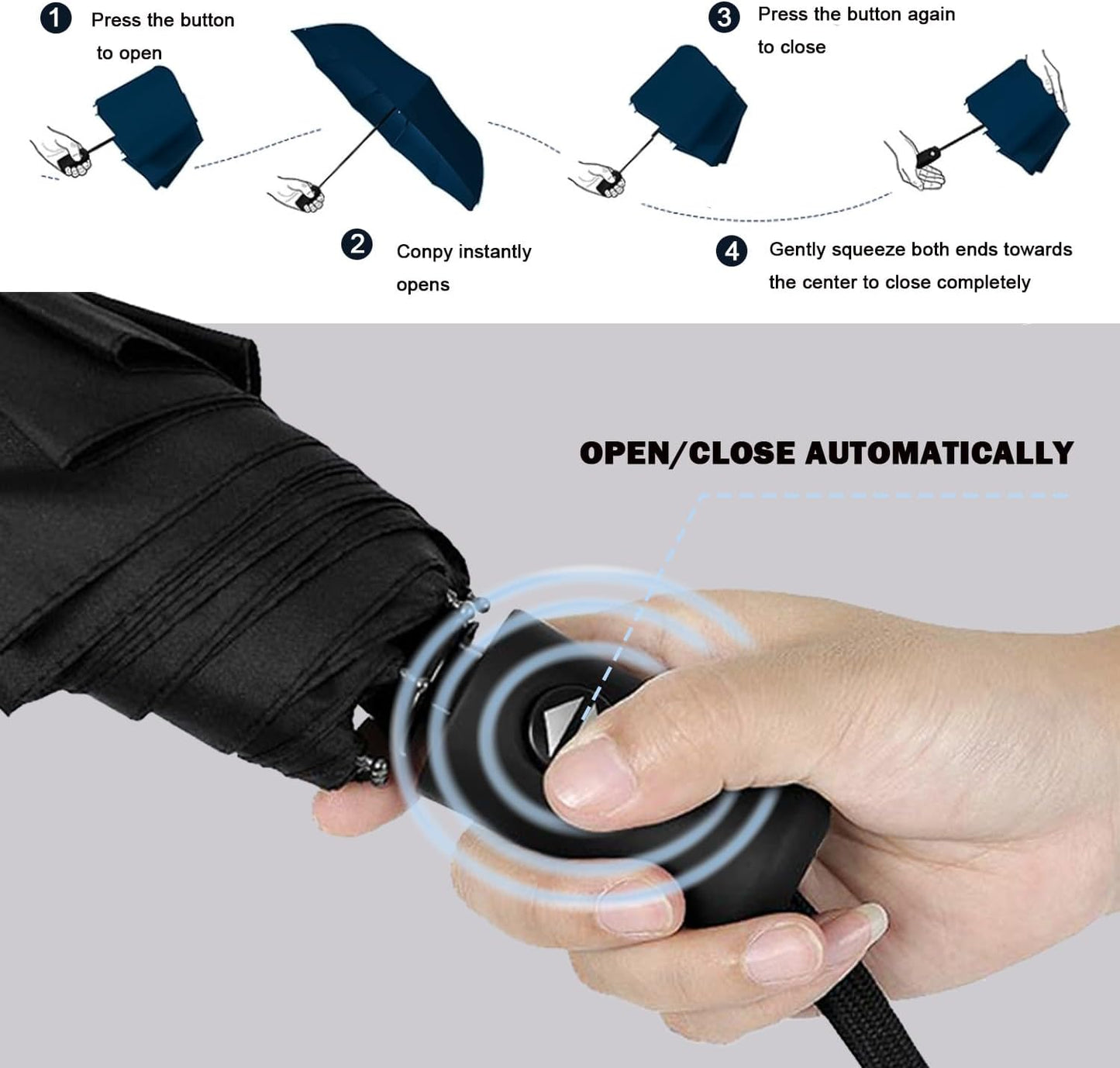 SIEPASA Sakura Windproof Travel Compact Umbrella - Automatic Umbrellas for Rain, Fiberglass Frame, Plastic Handle, Half Round Shape, Portable, Small, Lightweight, Ideal for Men and Women