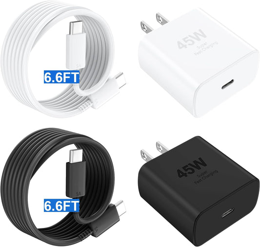 Phone 17 16 Pro Max Charger Fast Charging,45W Phone 17 Charger Type C Chargers USB C Charge Block &6.6FT Long C Charging Cables Cord for Phones 17/17 Pro/ 17Pros Max/Air/i.Phone 16 15,Black/White