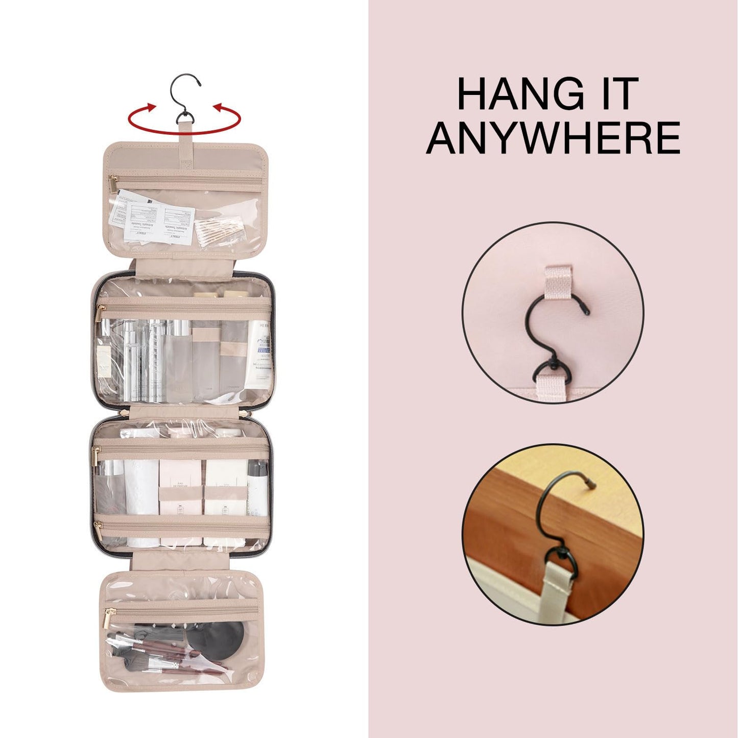 BAGSMART Toiletry Bag Travel Bag with Hanging Hook, Water-resistant Makeup Cosmetic Bag Travel