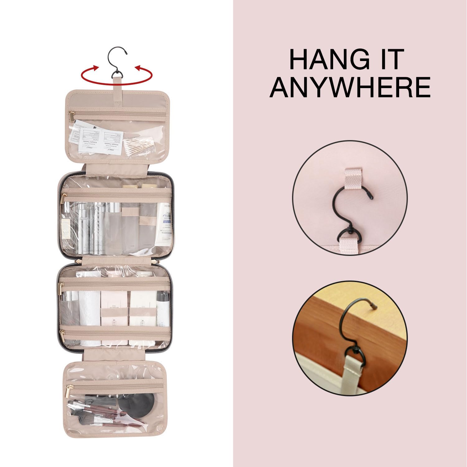 BAGSMART Toiletry Bag Travel Bag with Hanging Hook, Water-resistant Makeup Cosmetic Bag Travel
