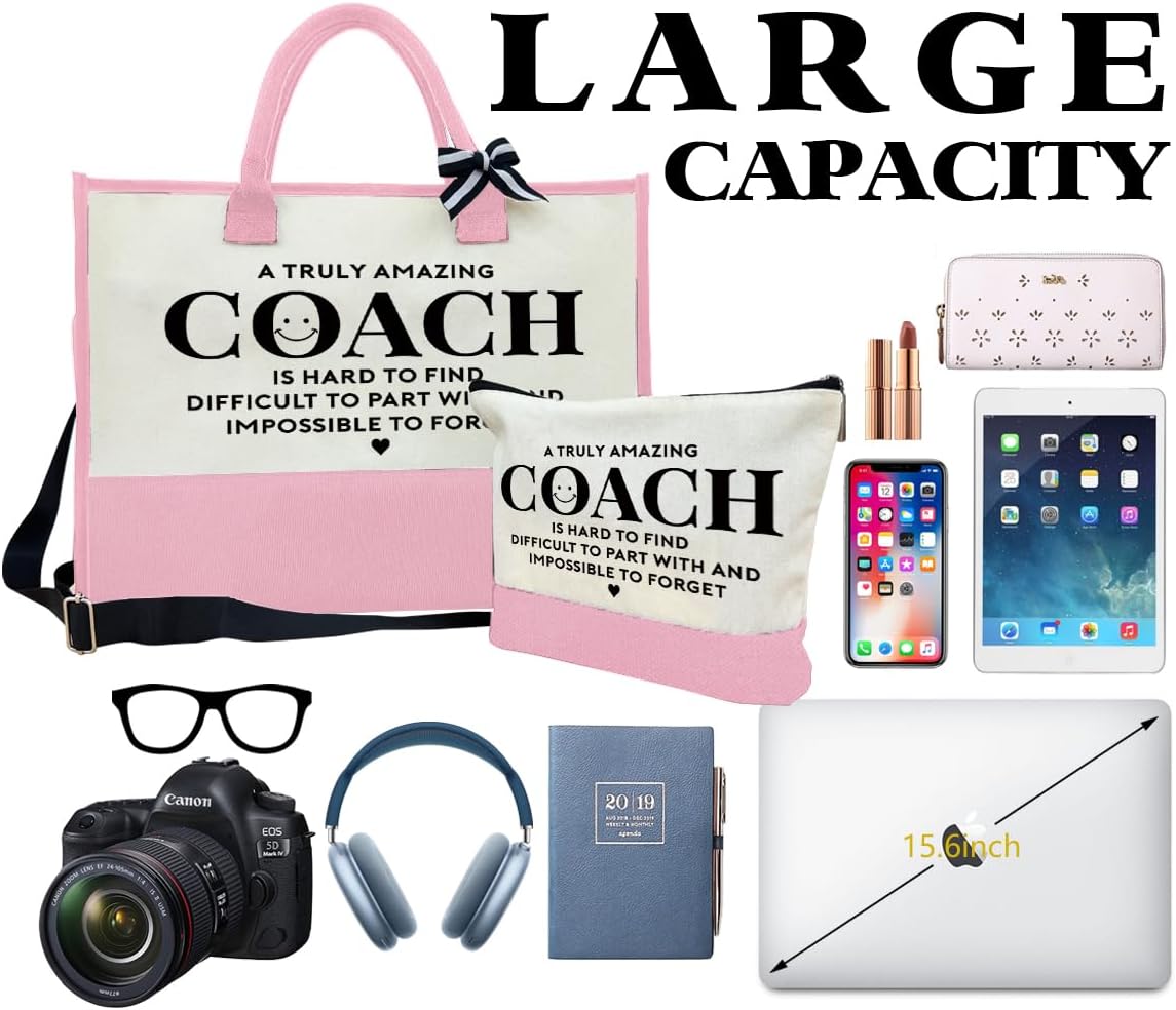 Amazing Coach Tote Bag, Women's Canvas Handbags, Shoulder Beach Bag, Thank You Gift for Female Coach, Gifts for Female Coaches, Canvas Tote Bag With Zipper, Makeup Bag E1