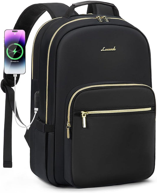 LOVEVOOK Laptop Backpack for Women 17.3 inch,Cute Womens Travel Backpack Purse,Professional Laptop Computer Bag,Waterproof Work Business College Teacher Bags Carry on Backpack with USB Port,Black-2