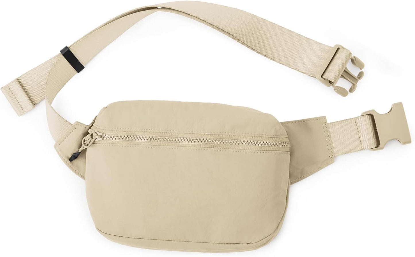 ODODOS 2L Belt Bag for Women Men, Crossbody Fanny Packs with Adjustable Strap Waist Pouch for Workout Hiking Running Travel, Beige