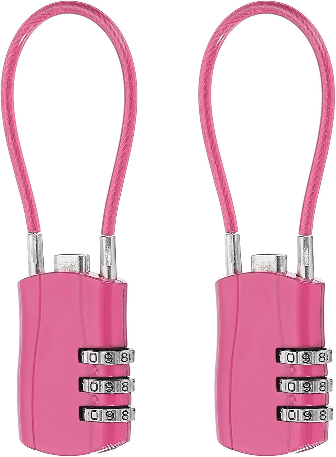 MECCANIXITY 2 Pcs Luggage Travel Lock, 3 Digit Cable Combination Lock 1-3/16" Width Body with 5" Long Cable for Suitcase Bag Cabinets Small Fences Gym, Rose