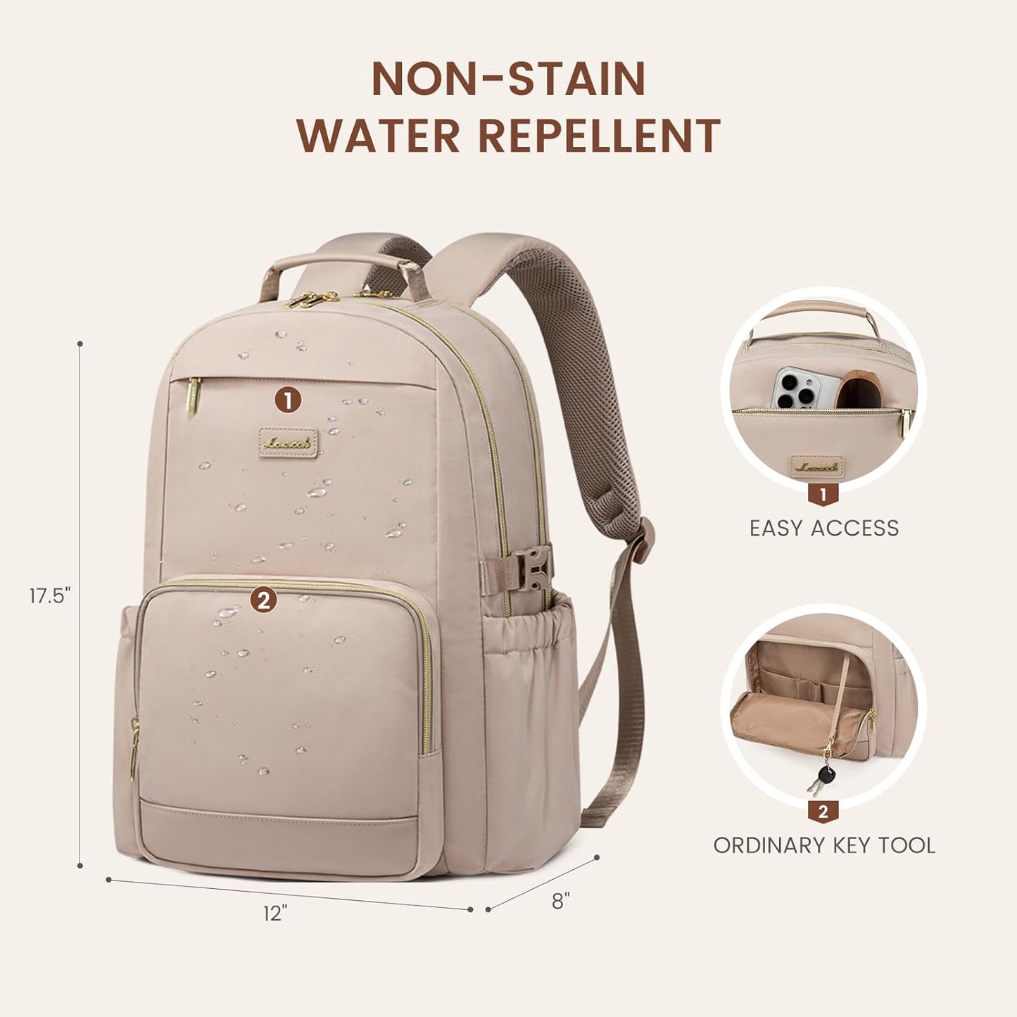 LOVEVOOK Laptop Backpack for Women with Pouch Pocket for Large Capacity Cup,15.6 Inch Laptop Computer Bag Travel Backpack Purse,Waterproof Work Business Backpack College Teacher Bags,Nude