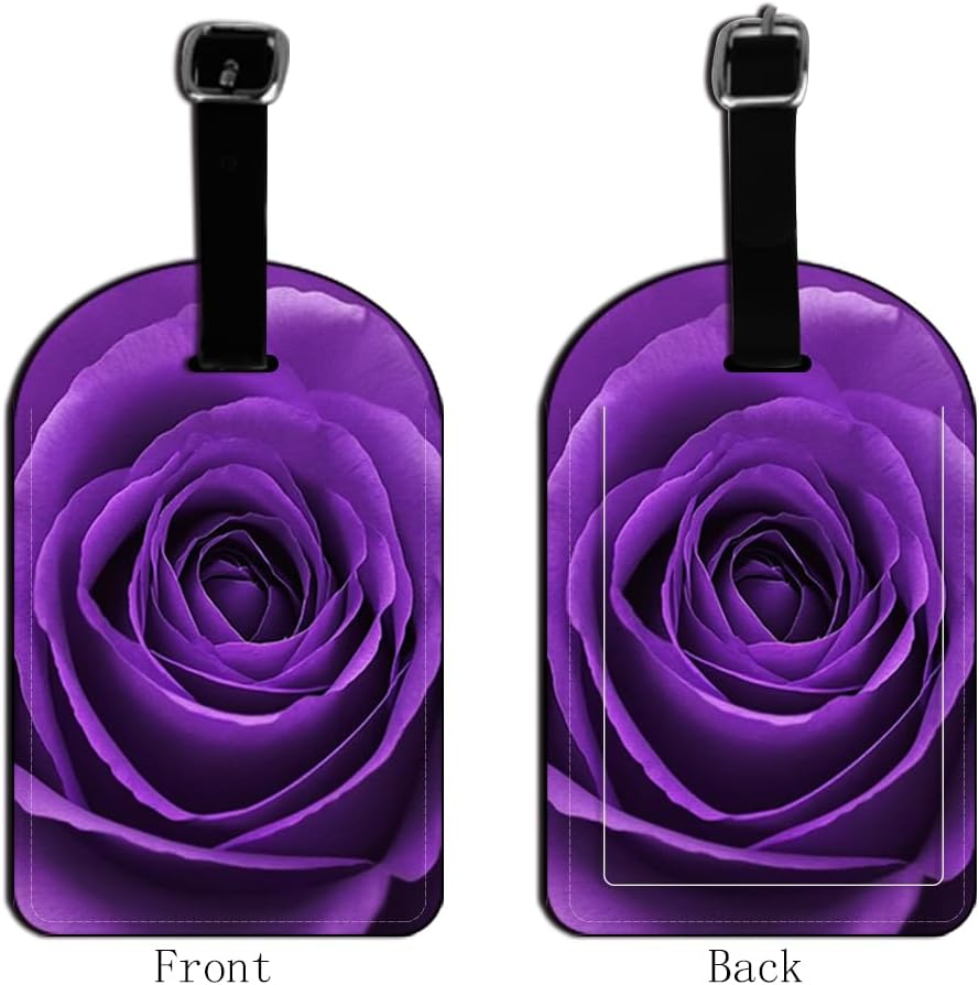 Rose Flower Luggage Tag Purple Petals Leather Travel Bag Labels Suitcase Luggage ID Tags Travel Accessories Baggage Name Tags