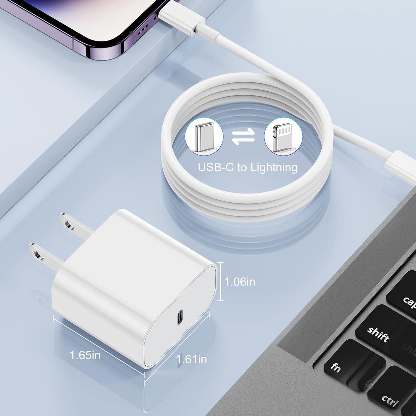 for 6ft iPhone Charger Fast Charging Block, Type C Wall Charger Plug with Long USB C to Lightning Cable Cord, Adapter Brick Cube Box for Apple iPhone 14 Pro Max/14/13 Pro/12 Plus/12 Mini/11/iPad Air