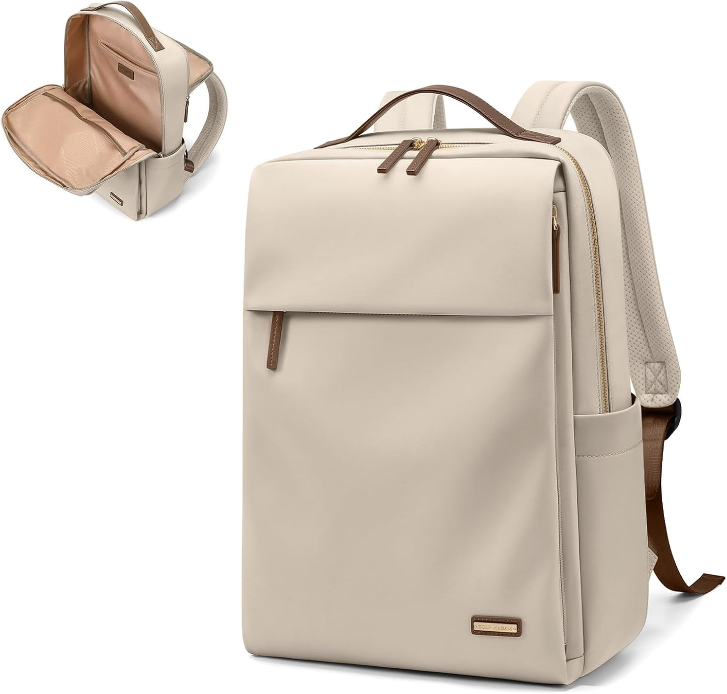 GOLF SUPAGS Travel Laptop Backpack for Women Airline Approved for Work College Travel Multi-Functional Casual Daypack Teacher Nurse Bags Fits 15.6 Inch Notebook (Apricot)