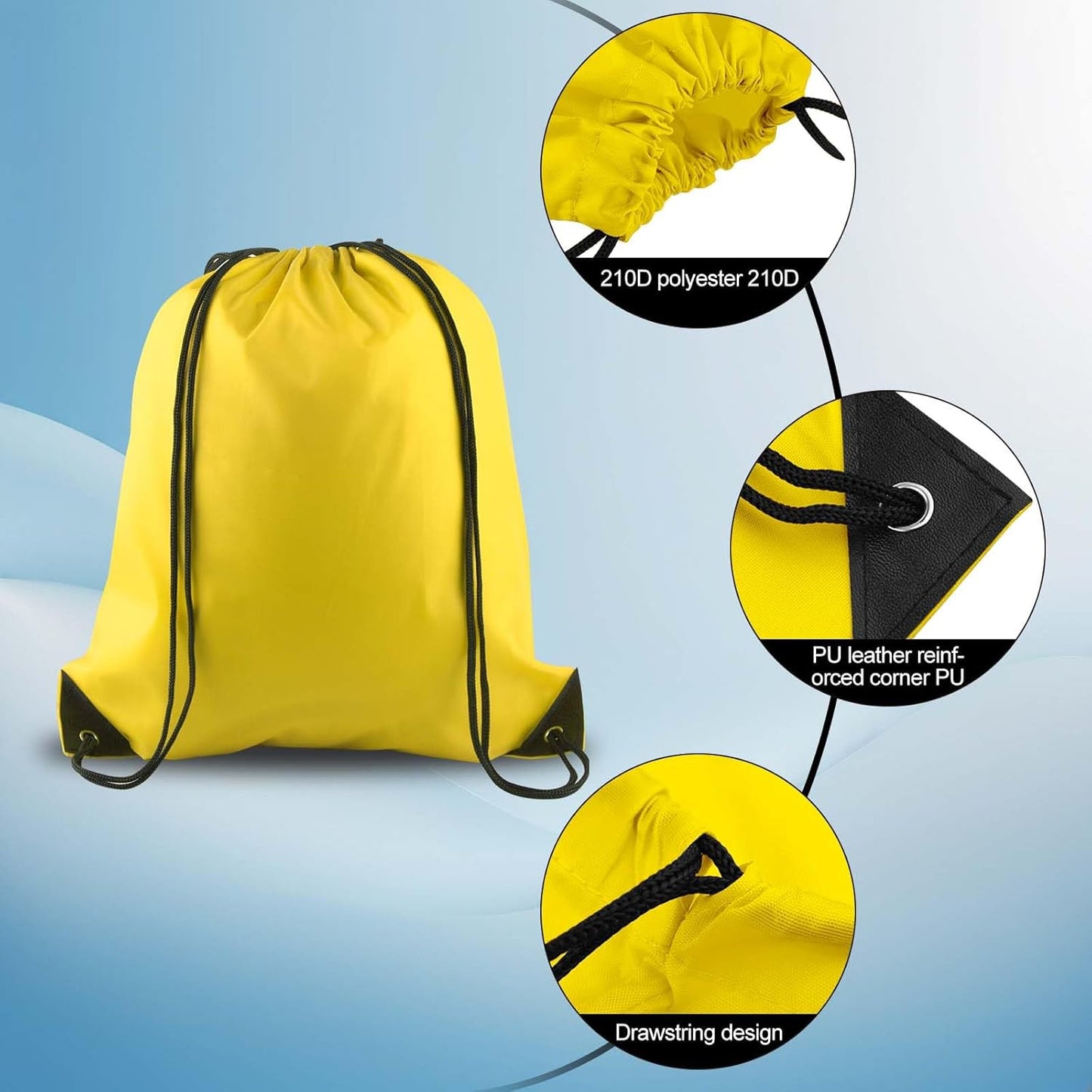 PLULON 15 Pcs Yellow Drawstring Bags, Drawstring Backpack Bulk, Modern Casual Gym Backpack Bags for Yoga Traveling Outdoor Sports