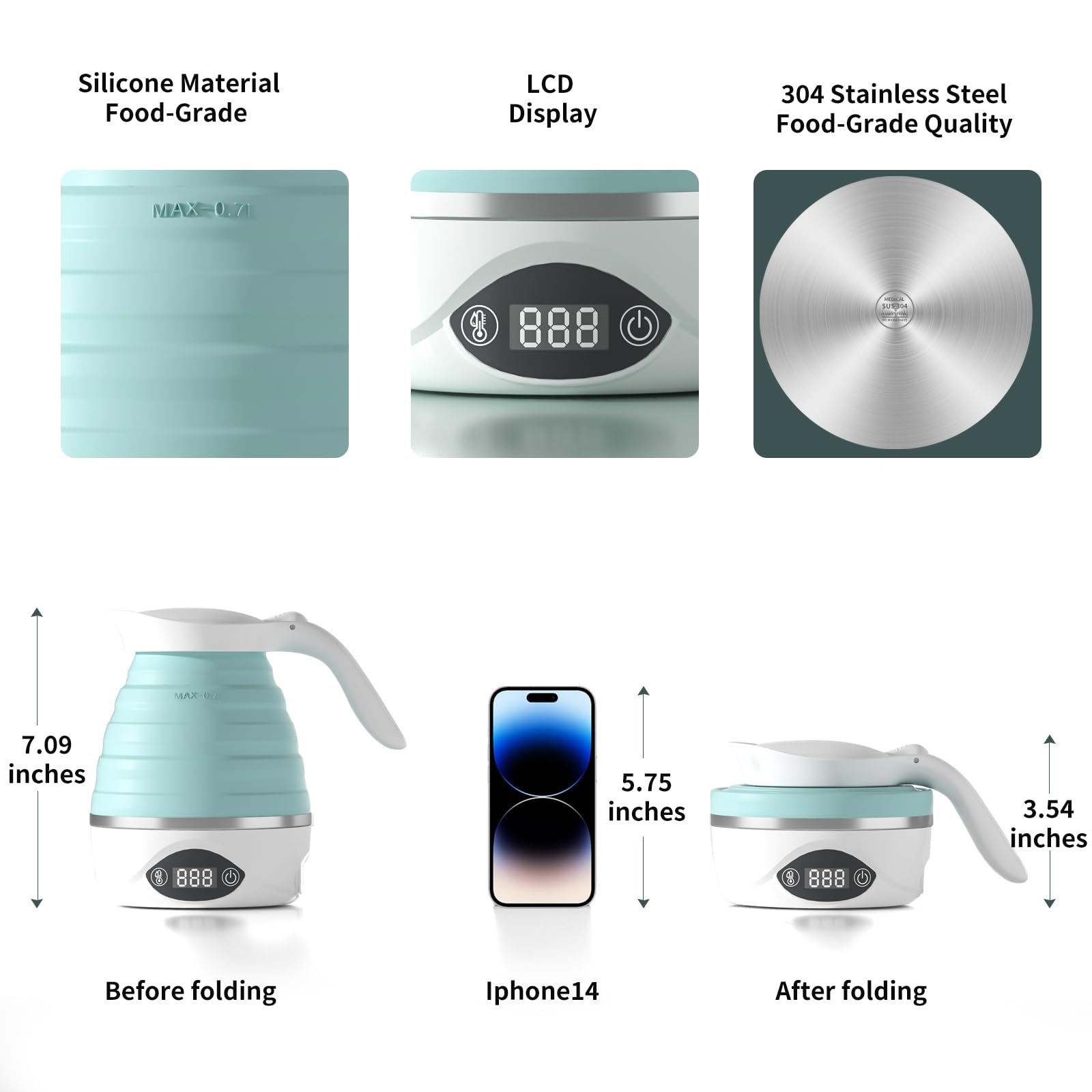 AUCOO Collapsible Travel Kettle Electric Portable Foldable Kettle for Boiling Water, Suitable for