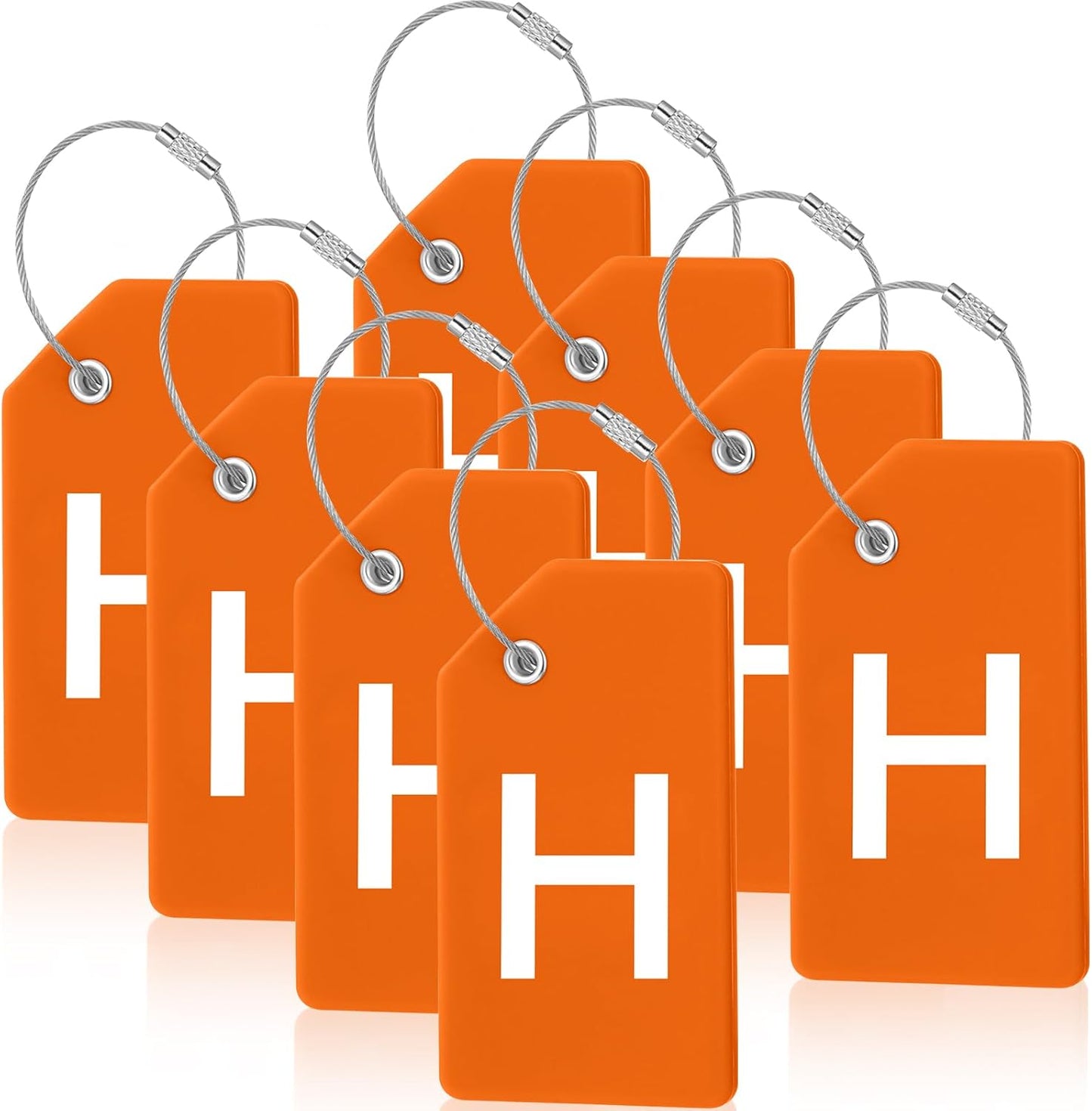 8 Pcs Initial Letter A-Z Luggage Tags Silicone Suitcase Instrument Tag with Name Card and Stainless Steel Loop(Letter H,Orange)