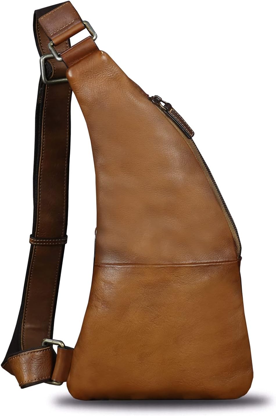 Genuine Leather Sling Bag for Men Vintage Handmade Crossbody Daypack Hiking Backpack Retro