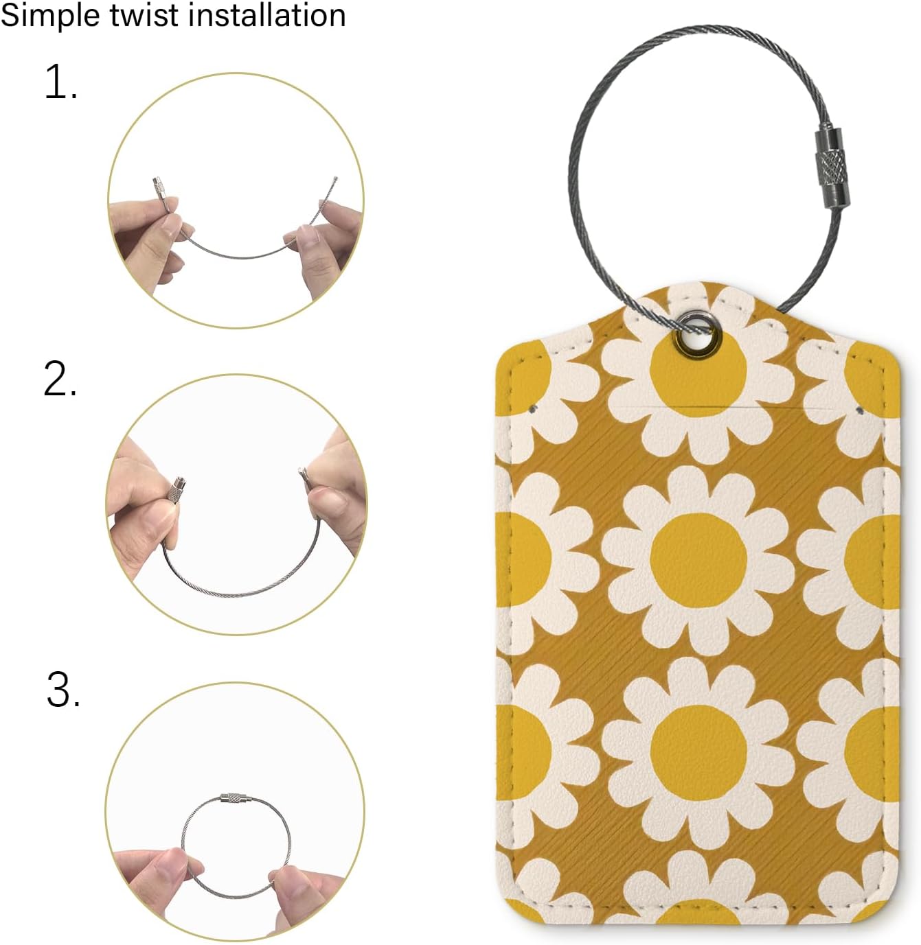 Flowers Luggage Tags for Suitcases,Yellow Flora 2 Pack Baggage Tag Label with Steel Loop,Handbag School Bag Backpack Traveling Accessories,Flora Gifts for Women