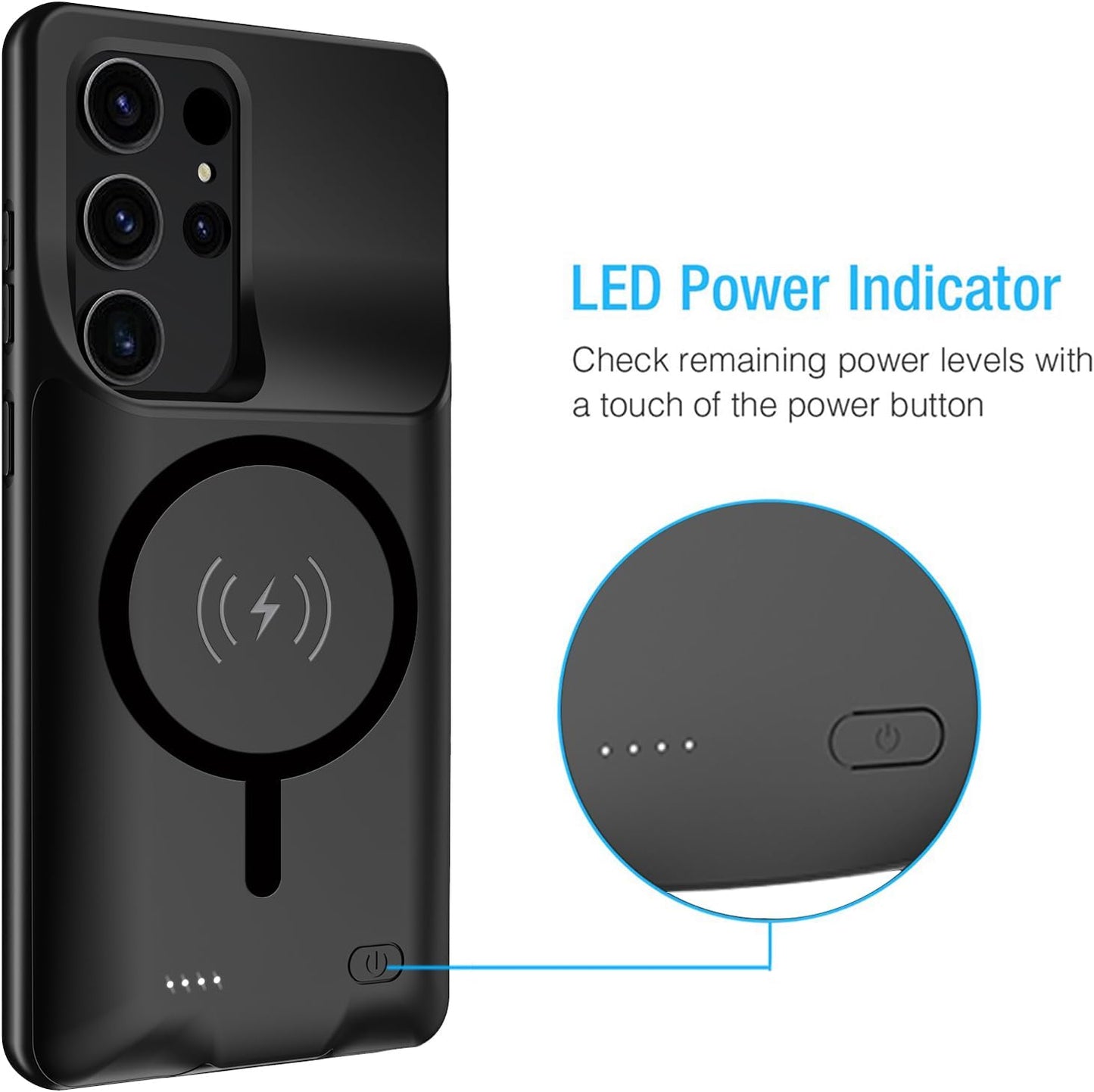 Battery Case for Galaxy S25 Ultra,12000mAh Portable Protective Wireless Charging Case Compatible with Galaxy S25 Ultra 5G 2025 (6.9 inch) Rechargeable Extended Battery Pack Charger Cover (Black)