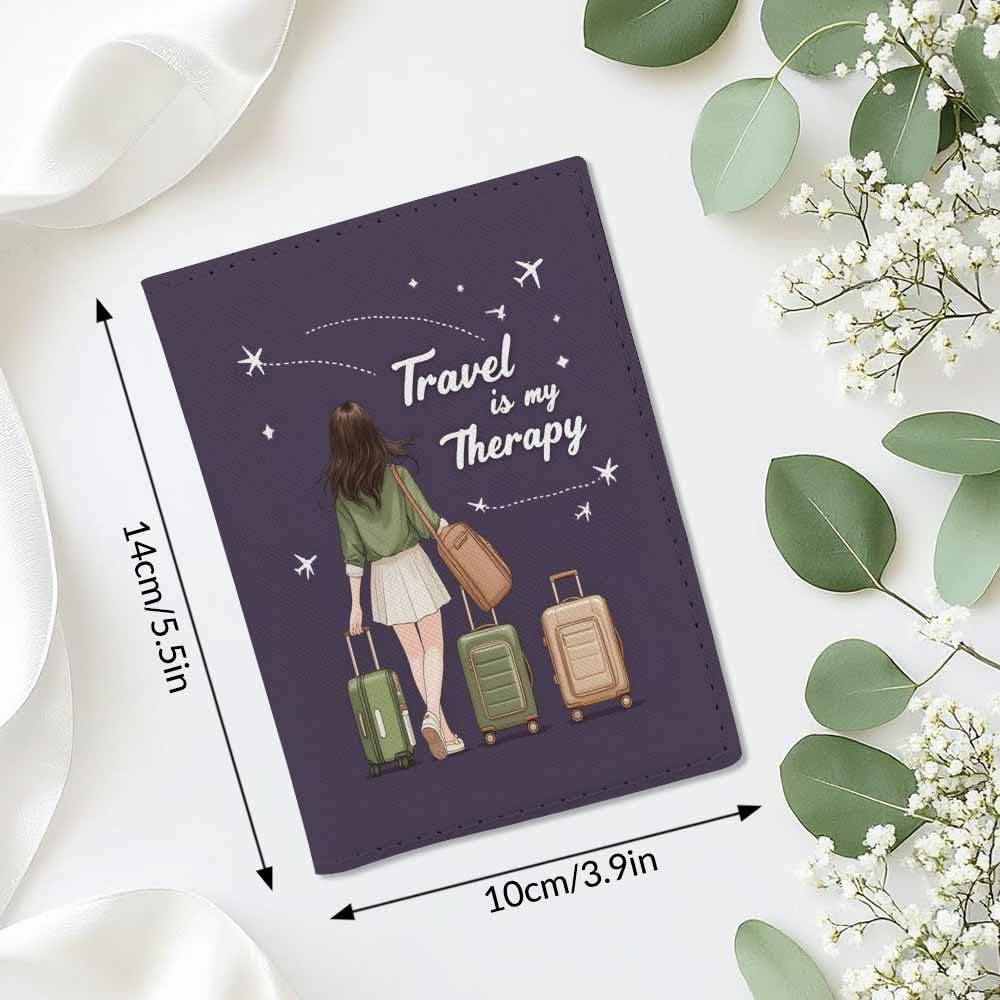 Beautiful Girl Passport Holder for Travel Travel is My Therapy PU Leather Passport Cover Wallet Cute Passport Card Holder for Women and Men