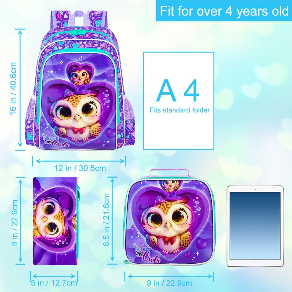 16" Backpack for Girls Boys 4-8, 3Pcs Kids Bookbag Set with Lunch Box, School Bag for Preschool