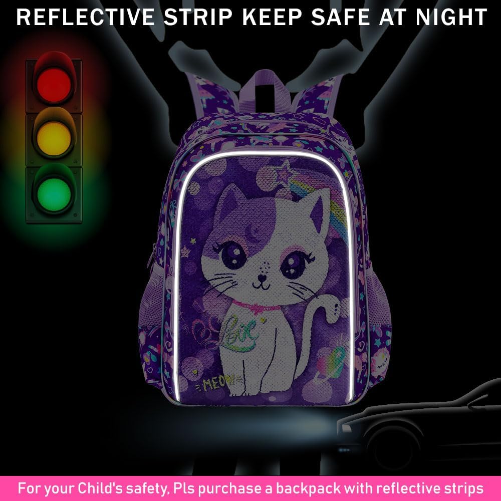 UFNDC 3PCS Backpack for Girls with Lunch Box,16”Kids Sequin Bookbag with Lunch Box, School Bag for Elementary Toddler