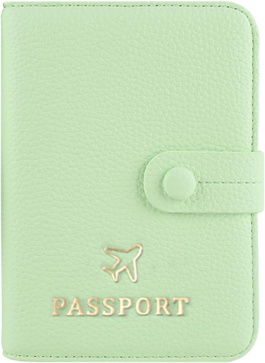 Passport Holder RFID Protected Wallet and Luggage Tag with Protection Cover Travel Accessories Leather Card Case Organizer for Women Men (Green)