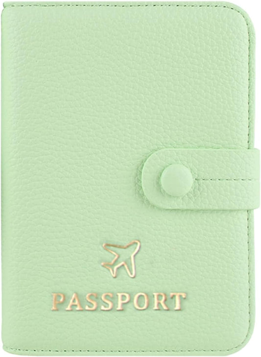 Passport Holder RFID Protected Wallet and Luggage Tag with Protection Cover Travel Accessories Leather Card Case Organizer for Women Men (Green)
