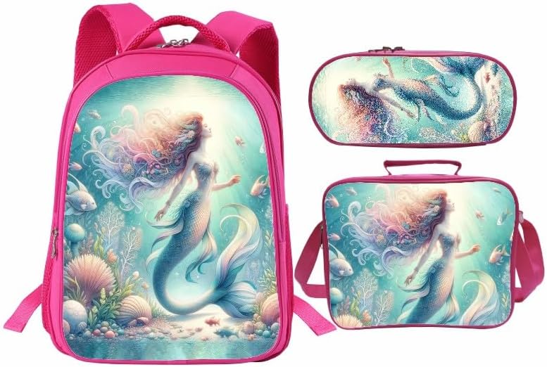 School Backpack Set for Girls Boys 3-in-1 Kids Teens Elementary Middle School Bookbag with Lunch Bag Pencil Case