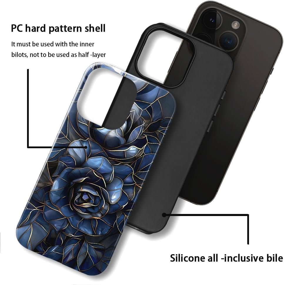 Case for iPhone 16 Pro Max - Slim Fit Anti-Scratch Phone Case for Girl Women - Rose Floral Stained Glass (Glossy)