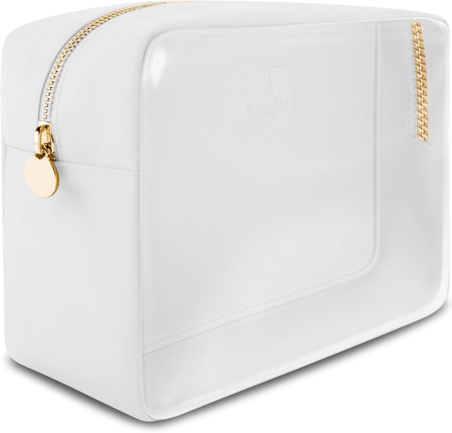DANCOUR Clear Large Makeup Bag Travel Cosmetic Pouch TSA-Approved Transparent Toiletry Organizer Storage Case (White)