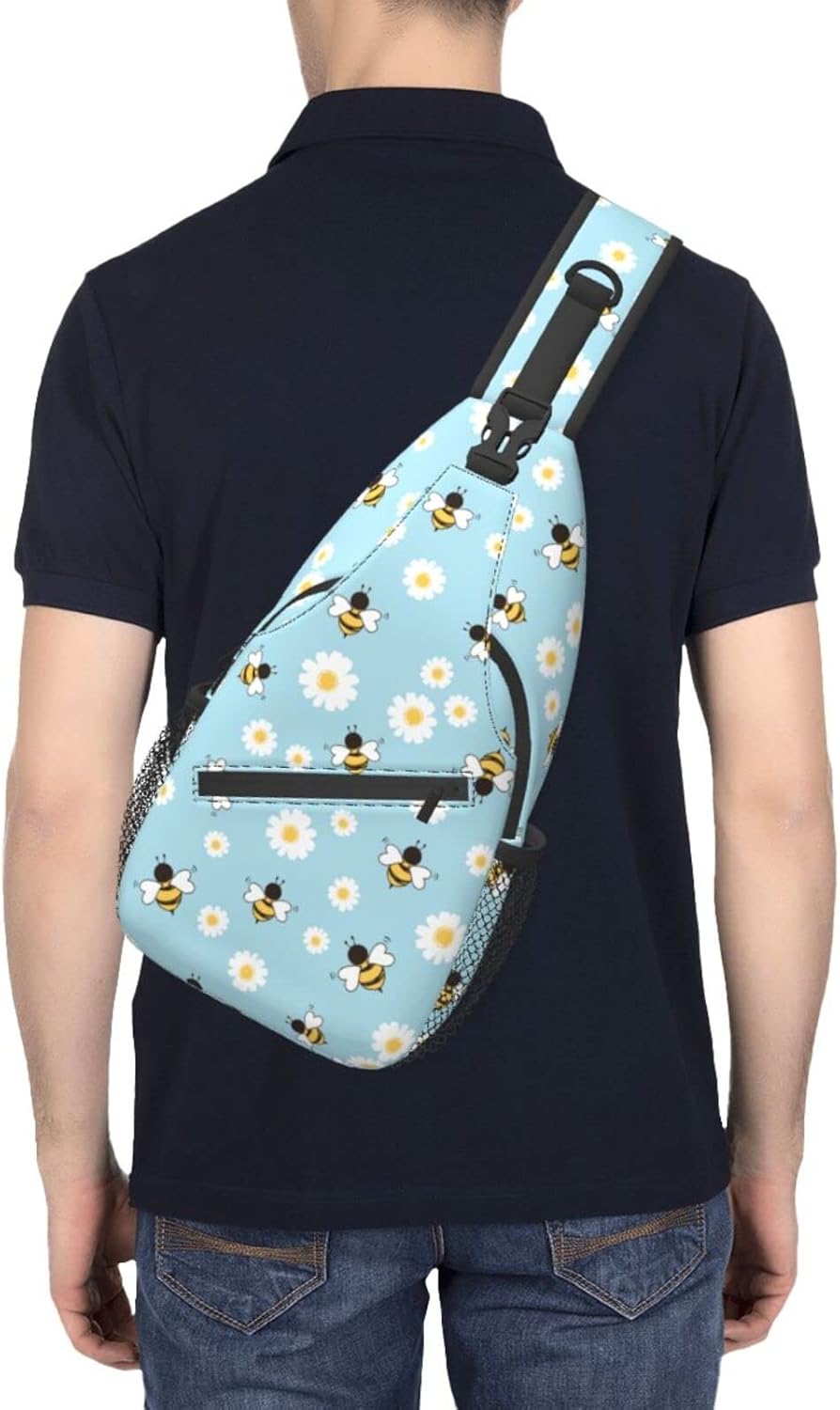 bassyil Bees Flower Sling Bag Crossbody Travel Hiking Chest Backpack Shoulder Daypack for Women Men One Size