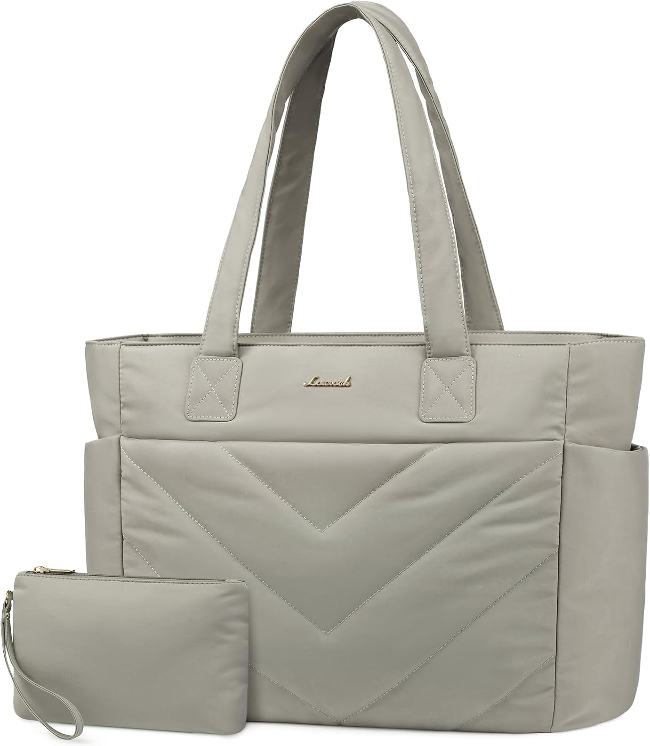 LOVEVOOK Tote Bag for Women, Puffer Work Travel Handbag with Zipper for Teacher Nurse, Quilted Cute Laptop Shoulder Gym Bag
