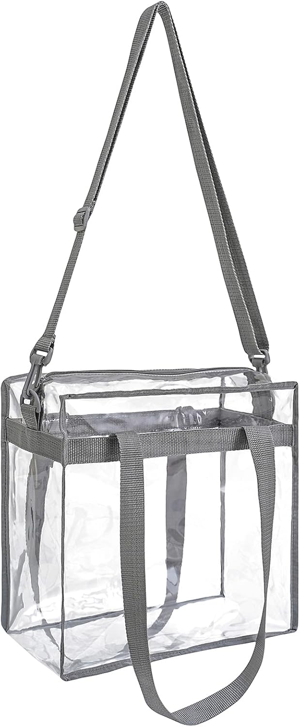 BAGAIL Clear Bags 12x6x12 Stadium Approved Clear Tote Bag with Zipper Closure Crossbody Shoulder Bag with Adjustable Strap