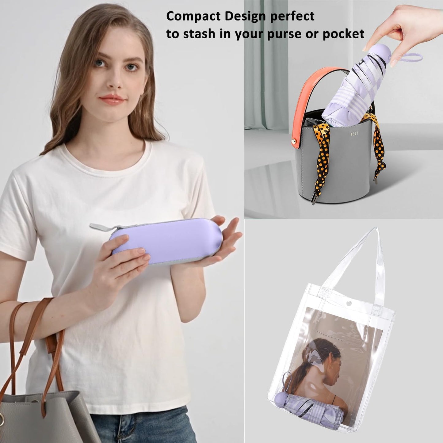 BAODINI Travel Essentials Mini Umbrella for Purse With Case Small Compact UV Sun Protection Lightweight Tiny Pocket Manual Open Close Umbrella for Women Kids and Men Fit Purse Backpack