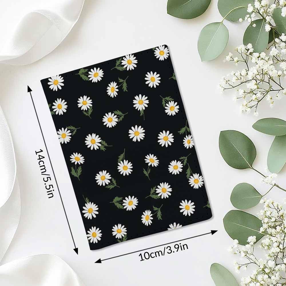 Daisy Passport Holder for Travel White Flower PU Leather Passport Cover Wallet Cute Passport Card Holder for Women and Men